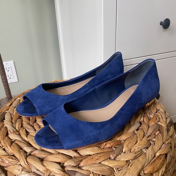 Tory Burch  Blue Suese Peep Toe Shoes Sz 8 - Picture 1 of 5